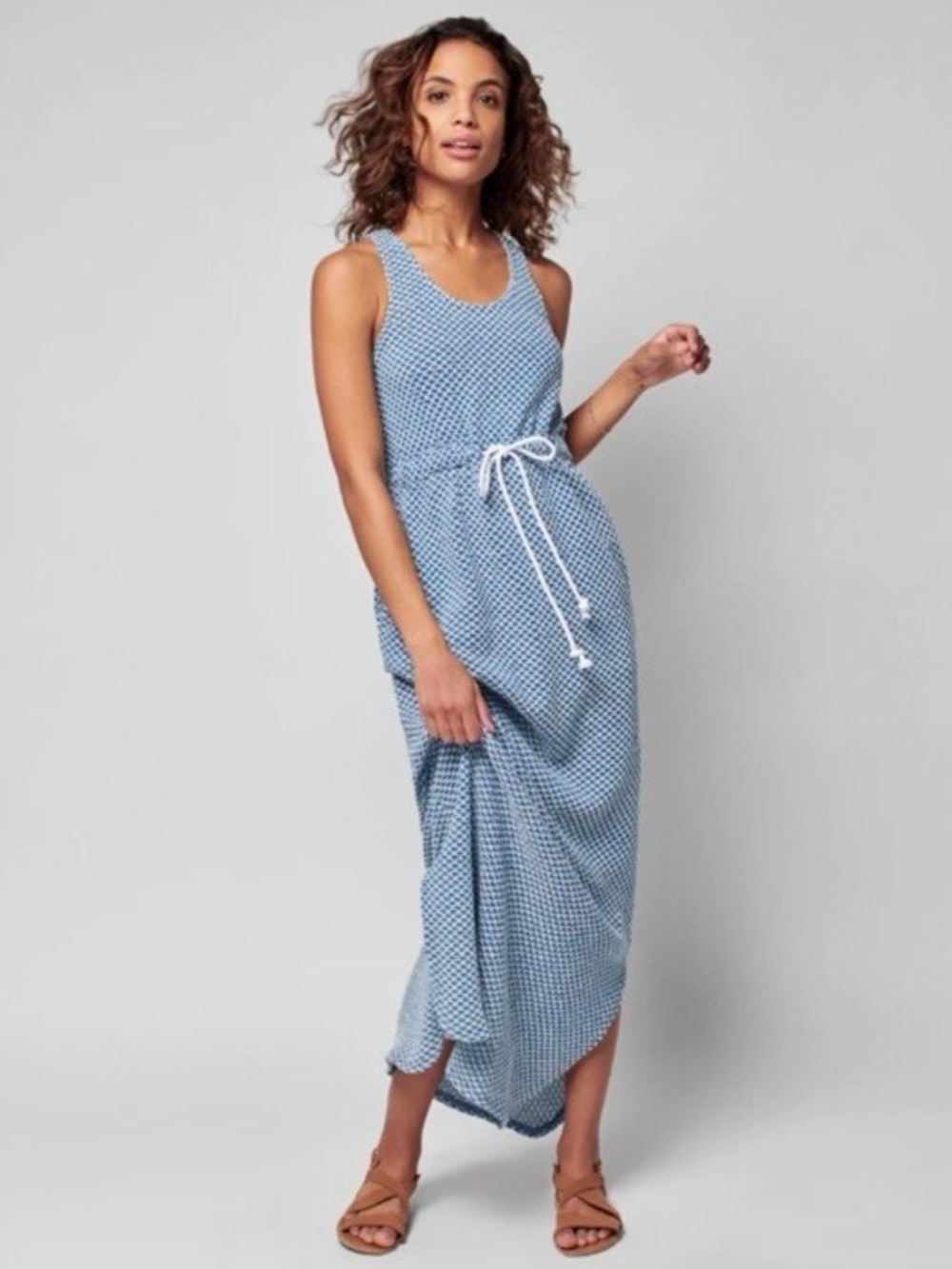 Faherty Marina Cotton Racer Back Maxi Dress Coverup - Small - Blue & White